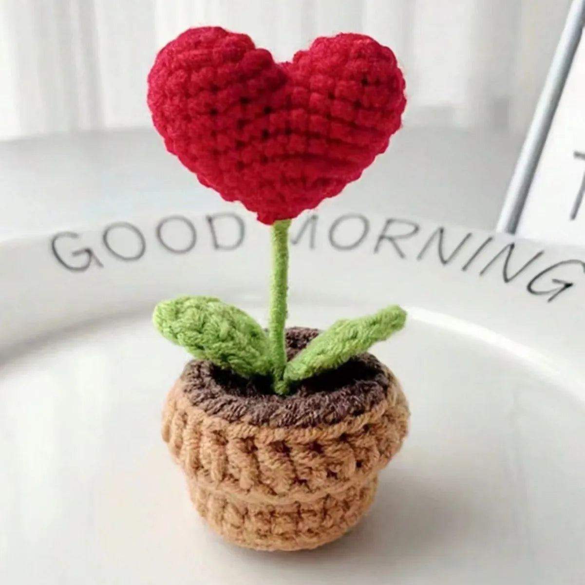Handmade Knitted Heart Flower