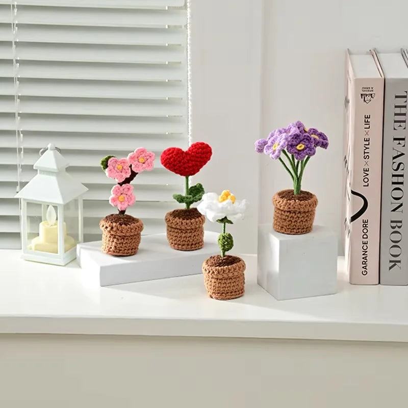 Handmade Knitted Heart Flower