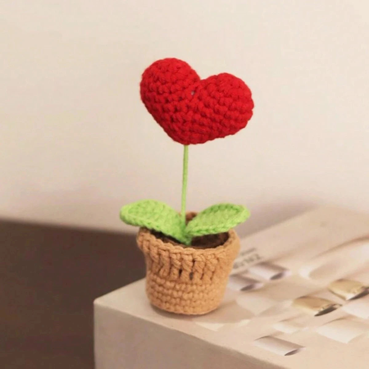 Handmade Knitted Heart Flower